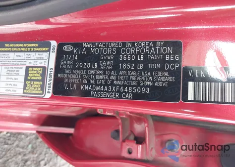 2015 Kia Rio Lx из США, поврежденный, VIN KNADM4A3XF6485093